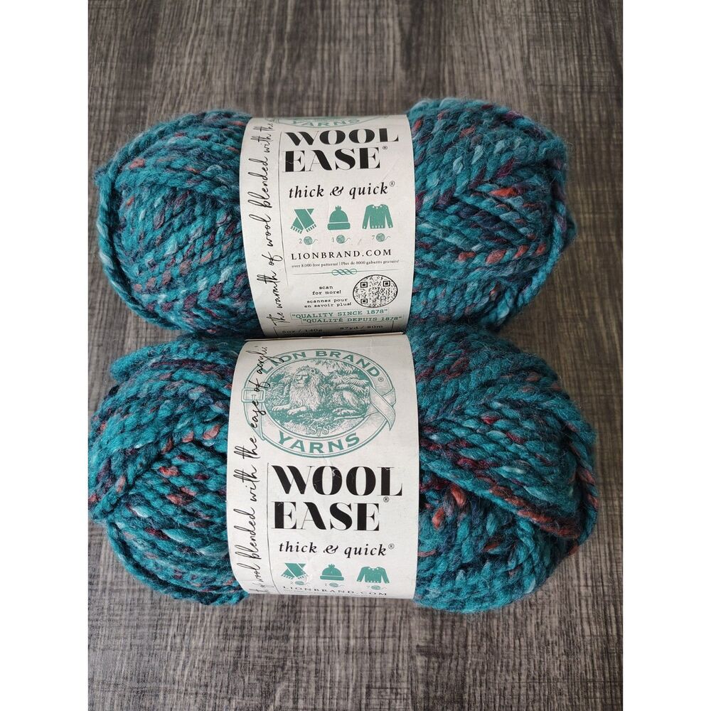 Lion Brand Wool Ease Thick & Quick Deep Lagoon Yarn Lot of 2 Super Bulky #6